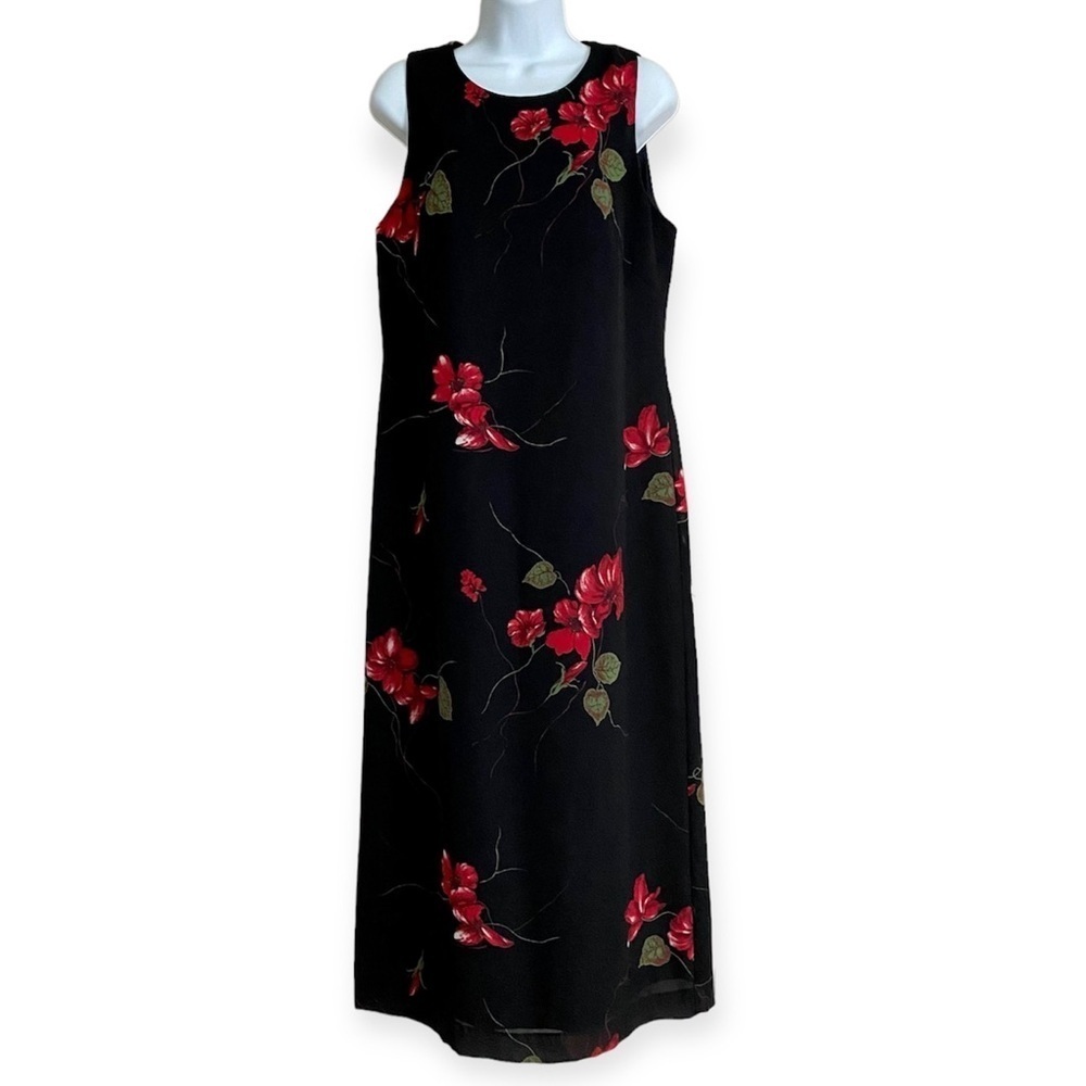Jessica Howard Black Floral Long Sleeveless Maxi Dress Size 12 Chiffon Romantic